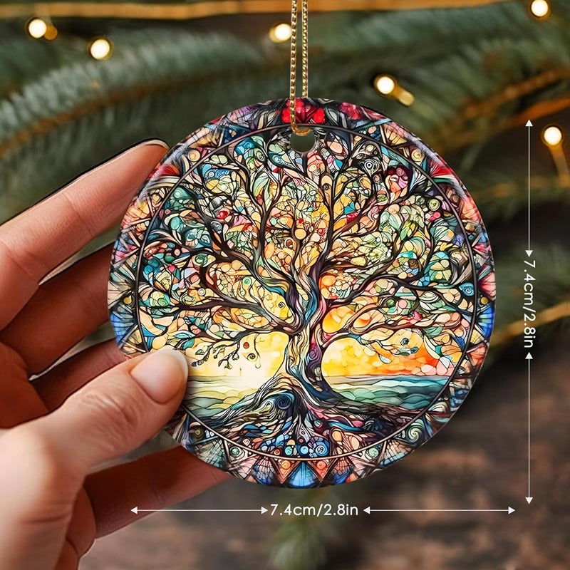Touber Stained Ceramic Tree of Life Ornament - Christmas Decorations for Office, Room, Home - Holiday Present Ideas - Image 3